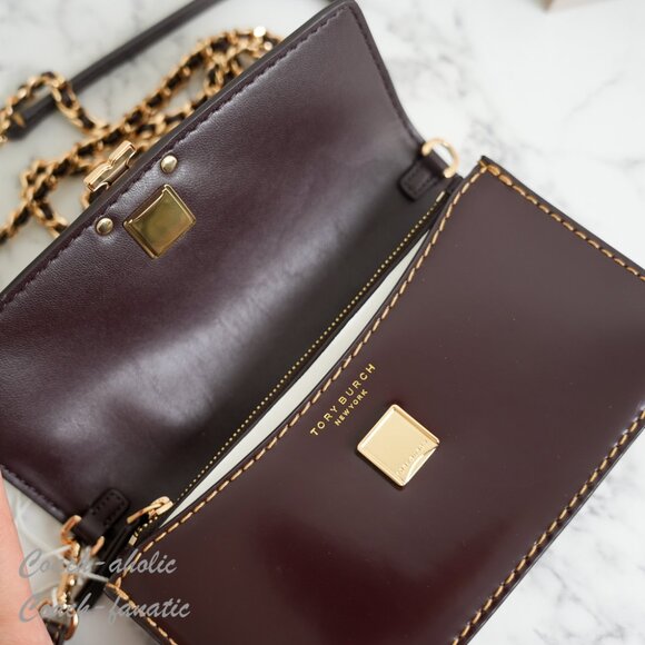 NWT Tory Burch Britten Smooth Leather Chain Wallet Crossbody in Tempranillo - Picture 8 of 11